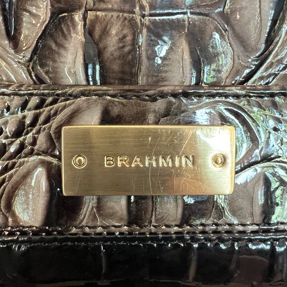 BRAHMIN Medium Asher Croco Black Gray Embossed Melbourne Leather Tote Shoulder - Picture 7 of 8